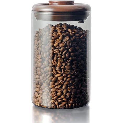 Boîte à café en verre borosilicate de 370 g (13 oz), récipient hermétique pour grains de café avec couvercle à pression, valve de libération de CO2, conservation optimale du café moulu et en grains (1/5)