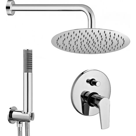 Set doccia tondo cromo 2 vie braccio 40 cm soffione 30 cm e kit doccino inclusi linea Erika (1/5)