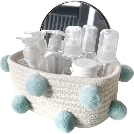Panier de rangement en corde de coton avec pompon en fourrure pour snacks, clés et accessoires