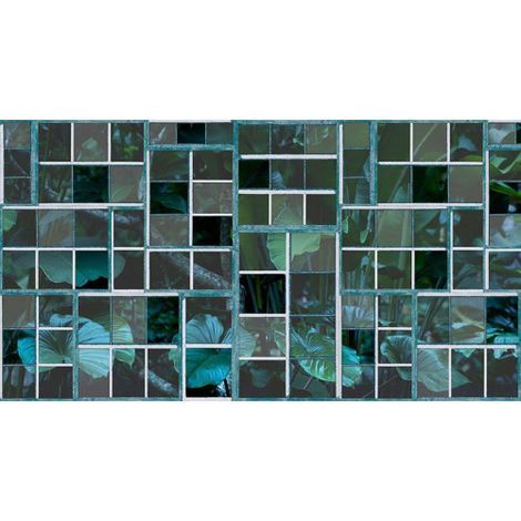 Papier peint panoramique bleu pour cage d'escalier Tapisserie panoramique jungle géométrique Papier peint panoramique feuille idéal cuisine (1/3)