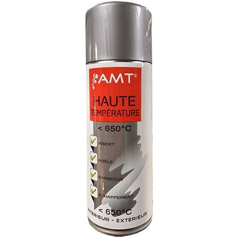 Peinture aérosol haute température gris 0,330 L – Résiste jusqu'à 650° – Pour métal – Application facile sur surfaces chaudes – AMT