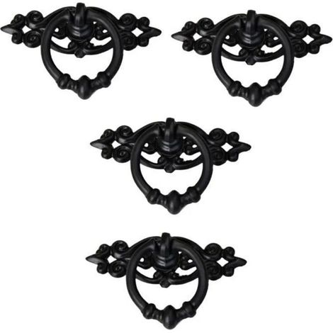 Bouton de porte d'armoire- Vintage Noir - Lot de 4 - Anneau de traction - Alliage de Zinc (1/3)