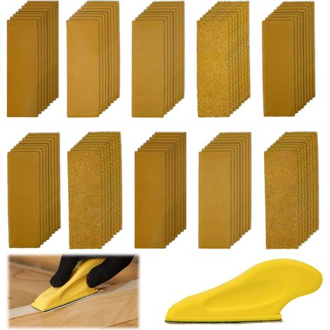 100 Pcs Papier de Verre + Bloc de Ponçage à Main, Papier à Poncer Humide et Sec, Papiers Abrasifs pour Ponceuse Grain 40, 60, 80, 100, 120, 180, 240, 320, 400, 600, pour Polissage Bois Métal (1/5)