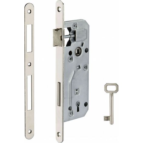 Serrure encastrable pour porte intérieure – Axe 40mm – Entr'axe 90mm – Pêne dormant en alliage zingué – Têtière en acier embouti