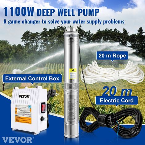 Pompe Immergée pour Puits 11400 L/h 57 m Pompe à Eau pour Puits Profond en Acier Inox, Pompe à Eau Électrique 1100 W, Pompe de Puits Submersible Usage Domestique Agricole Industriel (1/5)