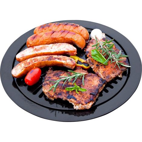 Plaque grill pour réchaud à gaz – Grille anti-adhésive en aluminium – Diamètre 32.5 cm – Bac collecteur de graisse périphérique – Alpentech