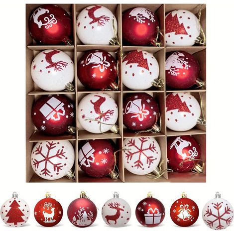 Christbaumkugeln, 16-teiliges Set unzerbrechlicher Christbaumschmuck, weiß-roter Christbaumschmuck, Weihnachtsdekoration für den Innenbereich (1/5)
