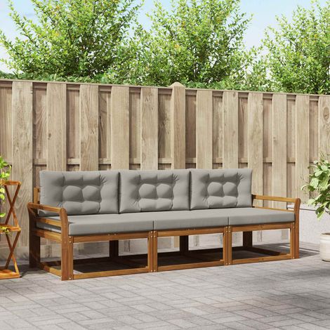 Outdoor-Sofagarnitur mit Kissen 3 pcs Natürlich und Hellgrau (1/5)