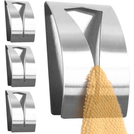 Set of 4 Adhesive Wall Hooks, Stainless Steel Coat Hooks, Bathroom Coat Rack, Ideal for Towels and Dishcloths, No Drilling Required Installation (1/5)