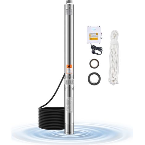 VEVOR Bomba Sumergible para Pozos Profundos con cable de 20 m, Caja de Control Externa Potencia de Salida 550 W Caudal de 100 L/min, Altura de Elevación de 53 m para Riego Industrial y Uso Domestico (1/5)