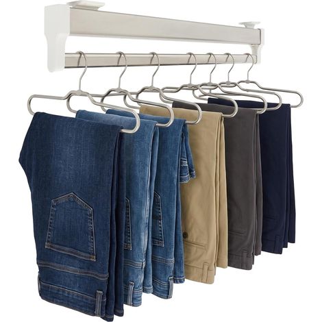 HAUTOUR Tringle à vêtements coulissante réglable en acier robuste pour penderie, pantalon, vêtements, 54,2 - 110 cm, gain de place, charge élevée, 25 kg, Capacité : 18 à 20 pantalons, blanc (1/5)