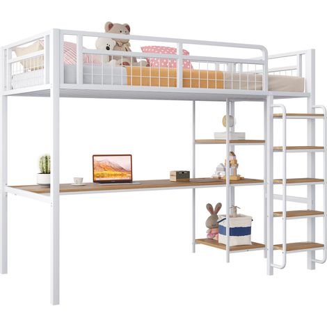 Lit Mezzanine 90x200 Cm Avec Structure En Métal Blanc (1/5)