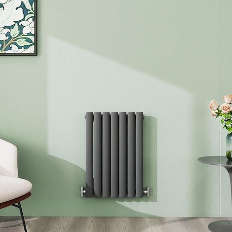 AICA 600x413mm Anthracite Horizontal Designer Radiator Single Oval Column Heating UK