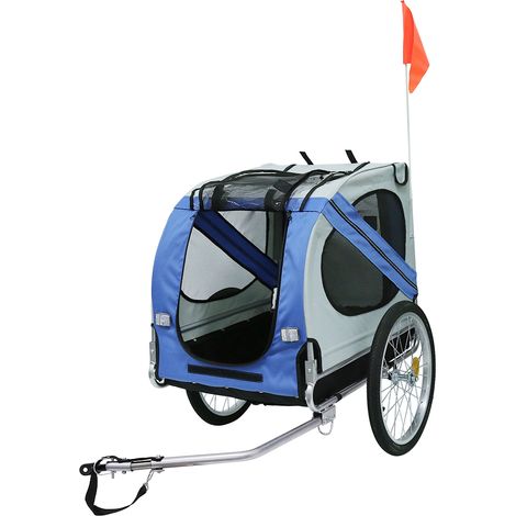 Hund Fahrradanhänger Hundeanhänger Anhänger Hundetransporter Fahrrad Anhänger inkl. Kupplung (Blau+Grau)