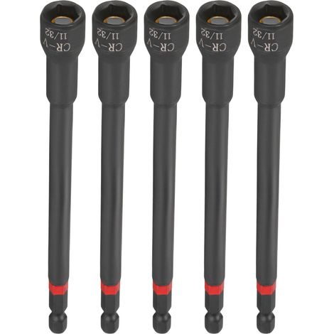 5pcs Magnétique Douille 11/32" 1/4" Tige Hexagonale 150mm L Noir (1/5)