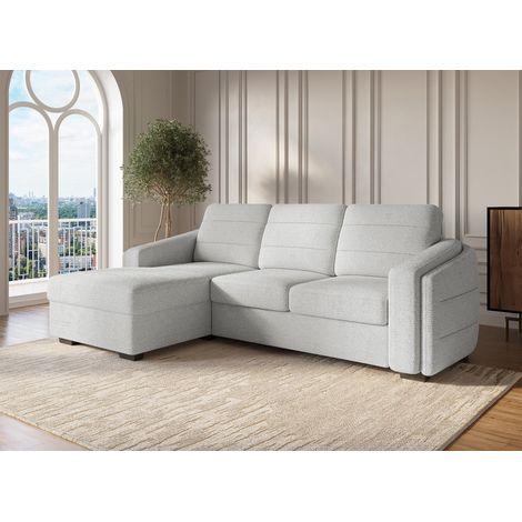 Canapé d'angle convertible avec coffre en tissu bouclette gris (1/5)