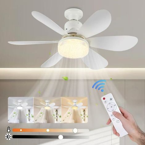 Ventilateur de plafond LED à intensité variable,E27 à six pales, 40W, trois températures de couleur,trois vitesses réglables, 52CM(blanc). (1/5)