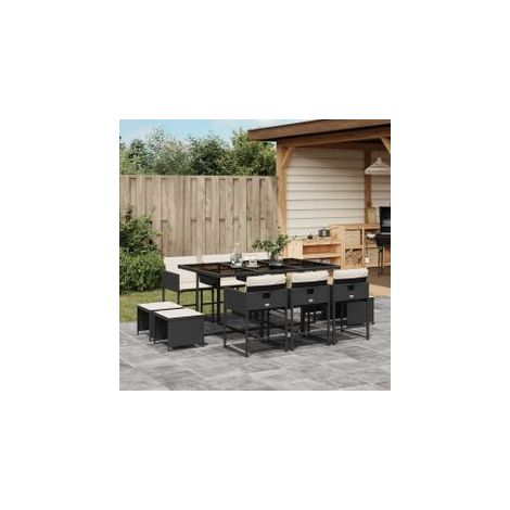 Ensemble à manger de jardin 11 pcs coussins noir résine tressée (1/5)