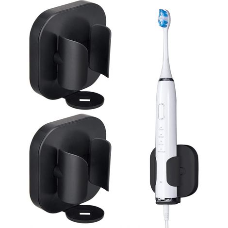 Lntyq Porte Brosse à Dents Electrique,2 Pièces Support Brosse a Dent Electrique Adhesif Porte-Brosse à Dents Organisateur,Porte Brosse à Dents Mural pour Salle de Bain(Noir)