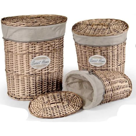 Set aus 3 ovalen Wäschekörben, 49x36x55, 42x28x48 und 35x22x40 cm, aus robustem Filz
