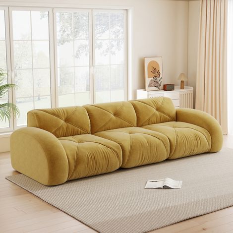 Sofá de 3 plazas modular sin estructura, 281 x 95 x 76 cm, chenilla amarilla, sin montaje DESVIAE (1/5)