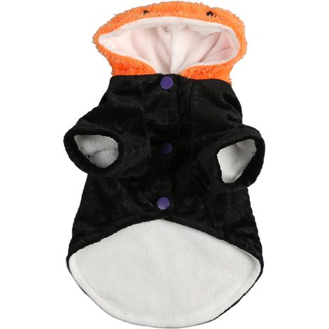 Abbigliamento per cani in peluche, spesso e imbottito in poliestere, con cappello a forma di zucca di Halloween e motivo a pipistrello demoniaco, cappotto in peluche per uso interno ed esterno (M) (1/5)