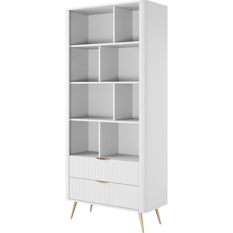 Estantería Lectum, Blanco, Con cajones, Abierto, Aglomerado laminado, MDF, Número de puertas: 0, Número de cajones: 0, 194x88x38cm
