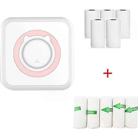 Imprimante thermique sans encre Bluetooth C15 Mini pour étudiants, rose, avec 5 autocollants et 5 feuilles de papier.