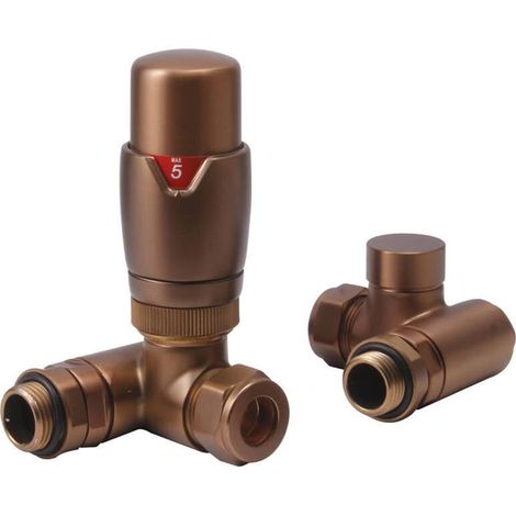 Heatwave Dual Fuel Brushed Bronze Thermostatic Corner Radiator Valve Set (1/2)