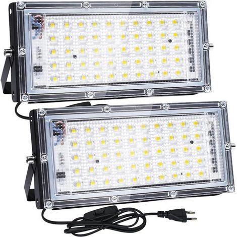Projecteur LED Extérieur 50W - 5000LM 6500K Blanc Froid - IP65 Étanche Pour Jardin Garage Cour - Boîtier En Plastique - Lot De 2 (1/5)