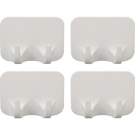 Lot de 4 crochets muraux autocollants blancs, adhésif double face résistant à l'eau et à la rouille, sans rayures pour salle de bain. (1/5)