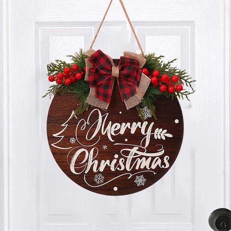 AURA Generisches Weihnachtsdekor, Weihnachtsschild aus Holz mit Feiertagsmotiv, mit stilvollem Bild und festlichen Dekorationen, (Frohe Weihnachten) (1/5)