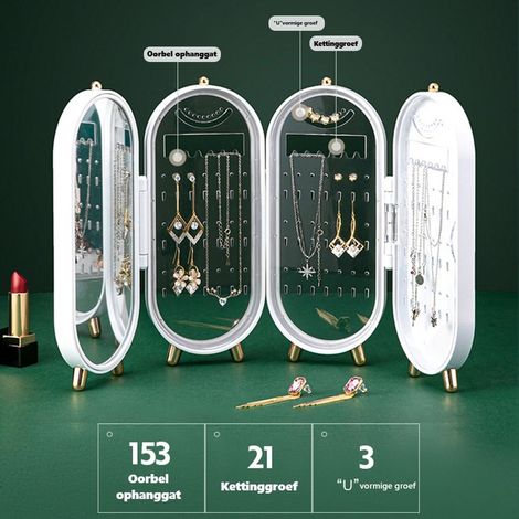 Boîte de rangement à bijoux pliable / Boîte de rangement à bijoux en forme d'écran / Présentoir à boucles d'oreilles / Support à bijoux pour la maison Blanc (1/2)