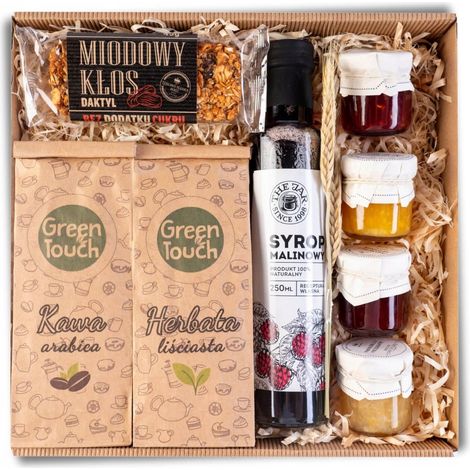 Geschenkkorb-Set mit Tee, Kaffee, Sirup, Marmelade und polnischer Schokolade (1/5)