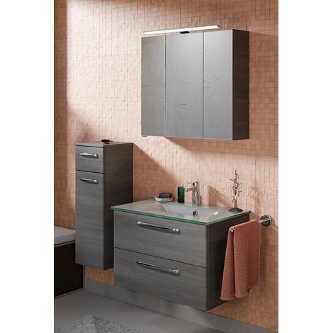 Badmöbel Set mit Glaswaschbecken TRENTO-66 in Graphit Struktur Nb., B/H/T: ca. 122/200/50 cm (1/4)