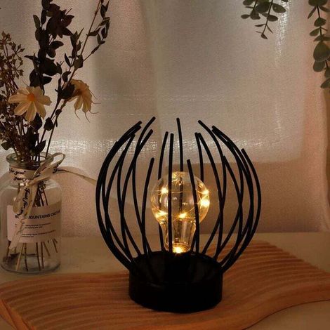 Lampe de table à cage en métal Lampe à piles sans fil avec ampoule LED de style Edison Idéale pour les événements de terrasse de fête de mariage Intérieur Extérieur (1/5)