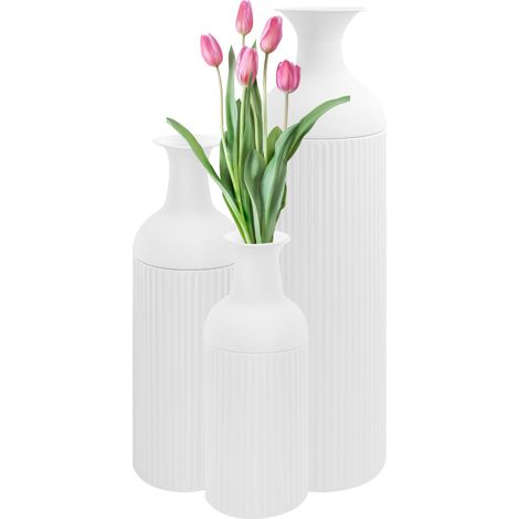 Lot de 3 vases de sol en métal, vases à fleurs blanc, décoration moderne pour maison, salon, entrée et chambre (40/50/67 cm haut) (1/5)
