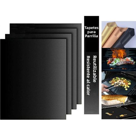 (Noir) Tapis de cuisson antiadhésifs pour barbecue, ensemble de 4 pièces - Résistant à la chaleur et facile à nettoyer (1/5)