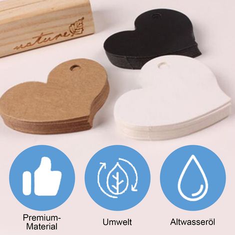 Etiquettes Cadeaux Forme Coeur - Papier Kraft Épais - Pré-perforées Double Face - Pour Fêtes Mariages Noël Anniversaires - Lot de 100 + Corde en Chanvre 10 m