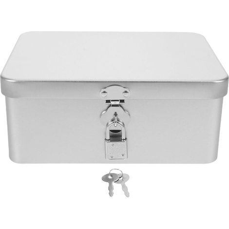 Boîte de Rangement Verrouillable en Fer-Blanc Rétro Coffret à Bijoux Moyen Format avec Serrure et Clé Organisateur Portable pour Documents Accessoires et Bureau Style Vintage (1/5)