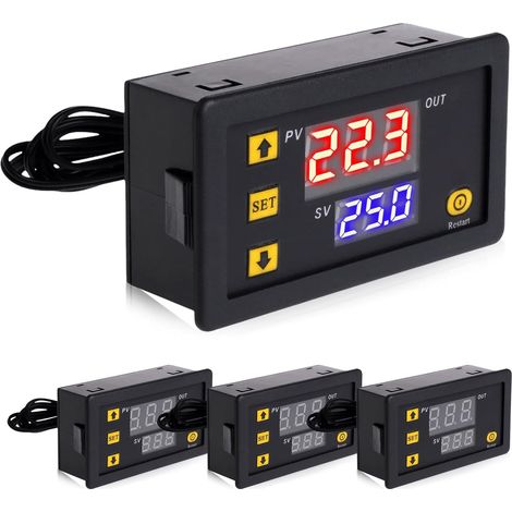 Lot de 4 thermostats numériques DC 12 V 20 A avec écran LCD, affichage numérique étanche, relais de régulateur avec sonde de capteur NTC 10 K (noir) (1/5)
