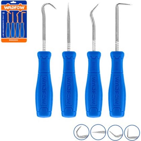 Set 4 piezas herramientas de gancho WADFOW, acero al carbono, mango de PP, ideal bricolaje