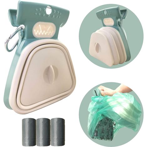 Ramasse-crottes portable et extensible avec mousqueton, grand format, pour une utilisation en extérieur. Comprend 3 sacs de rechange pour le ramassage des déjections canines dans un distributeur. (1/5)