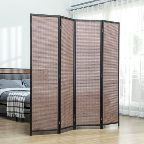 Biombo/separador de ambientes plegable de madera, 4 paneles, 180 x 180 cm, marrón. (1/5)