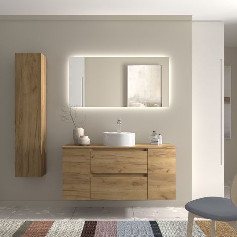 Mueble Baño Bequia 120cm y coqueta Centrado y lavabo Roble 120x45x56