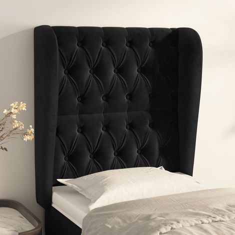 Tête de lit avec oreilles，Panneau de lit，Pour Lit adulte，Décoration murale Noir 83x23x118/128 cm Velours XZZ565699 (1/5)