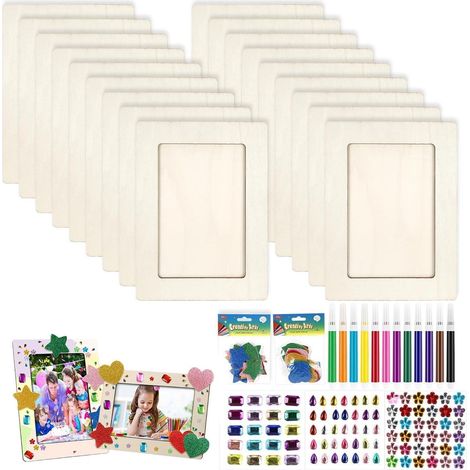 10er Set Holz Bilderrahmen 20x15cm Bastelset mit Glitzersteinen & Stickern (1/4)