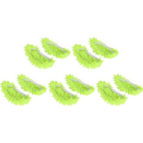 Chaussons Serpillière En Chenille - Nettoyage Sol Poussière Cheveux Animaux - Lavable Machine - Lot De 10 Paires - Vert Fluorescent (1/5)