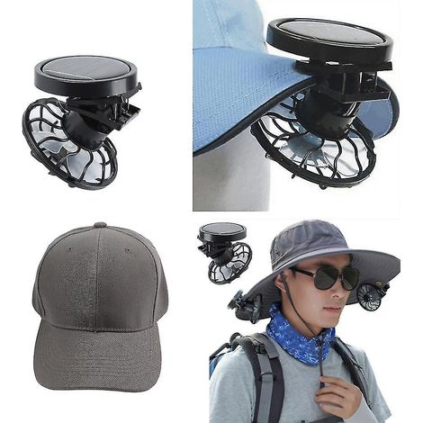 Mini ventilateur solaire à clipser sur casquette, gris, pour extérieur et casquettes de baseball (1/5)