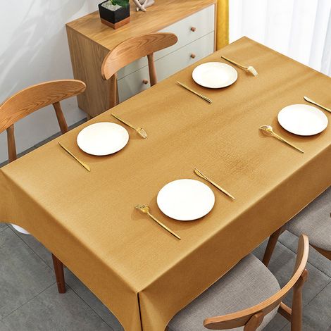 Nappe jaune, 140 x 220 cm — Imperméable et antitache — Tissu PVC lavable — Rectangulaire, élégante et résistante — Convient aux tables à manger